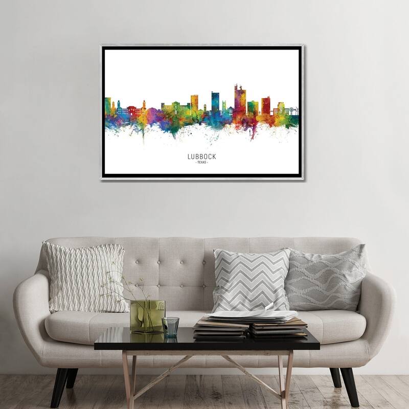 iCanvas "Lubbock Texas Skyline City Name" by Michael Tompsett Framed